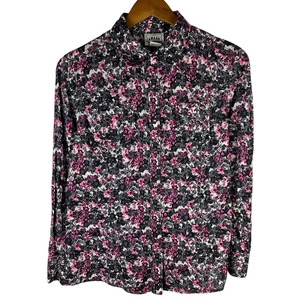 Ariat Shirt Womens M Western Pearl Snap Floral Cowboy Cowgirl Rodeo Flower